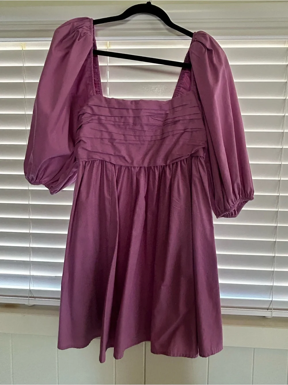 Abercombie Lilac Puff-Sleeve Square-Neck Mini Dress - Picture 2 of 4